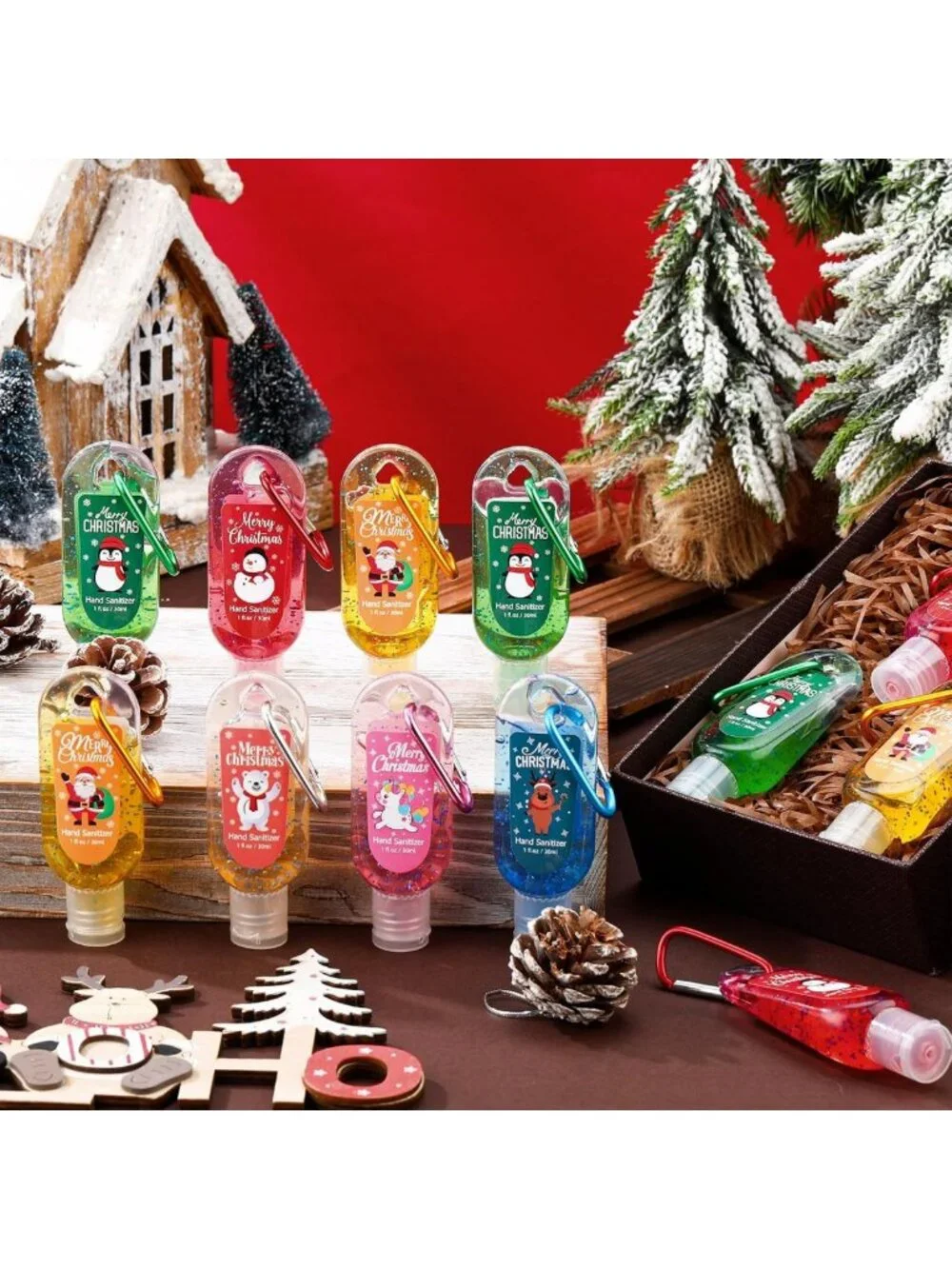 24 Pcs Mini Hand Sanitizer Keychain 1oz - Holiday Party Favors & Gifts